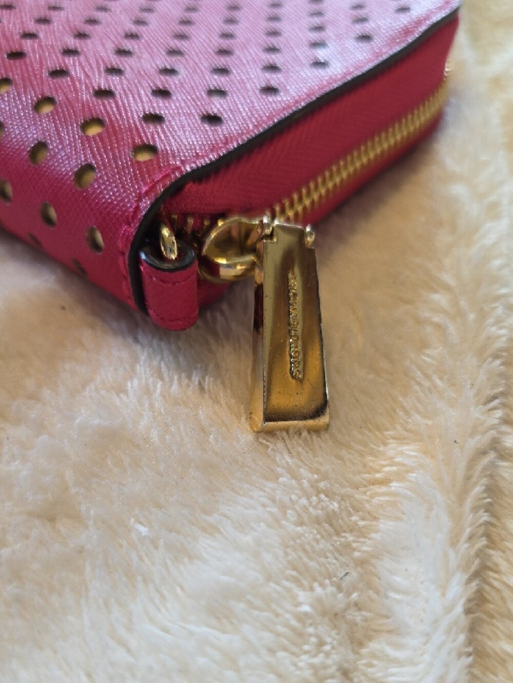 MICHAEL KORS Hot Pink Perforated Zip-Around Wallet with Gold Accents - Picture 3 of 6